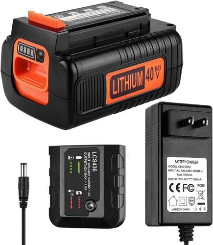 Powilling Reemplazo máximo de 3.5Ah 40 voltios Black and Decker Batería de litio de 40 V LBX2040 LBXR36 LBXR2036 LST540 LBX1540 LST136W con cargador