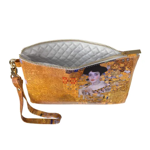 Miniatura 2 de Bolsa de maquillaje de 9.5 x 6 pulgadas, bolsa dorada para bolso de mano, accesorios de correa famosa, organizador portátil cosmético, diseño