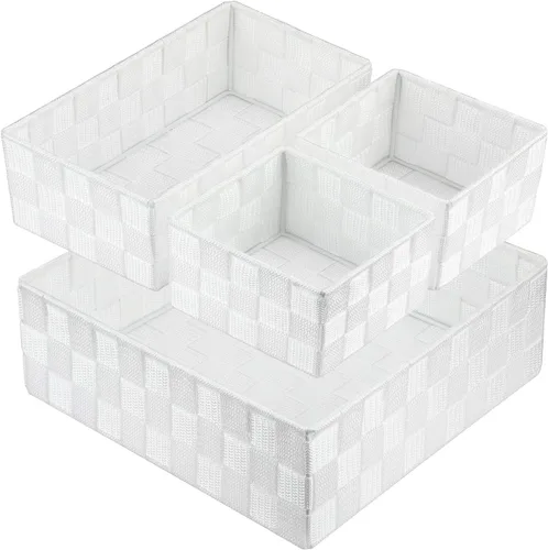 Posprica Caja de almacenamiento tejida, cubo, cesta, contenedor, organizador divisor para cajón, armario, estante, aparador (blanco)