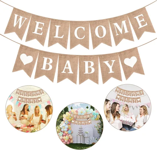 Miniatura 2 de Cartel de bienvenida para bebé, cartel de bienvenida de arpillera preencordado para decoración de telón de fondo, anuncio, llegada
