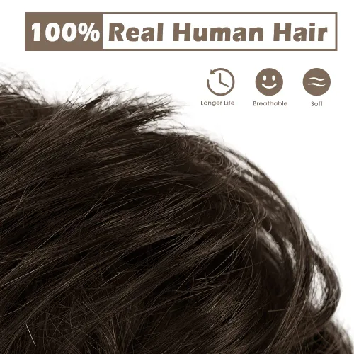 Miniatura 2 de BARSDAR Extensión de moño 100% humano – Cabello humano real, color marrón oscuro, moño desordenado para mujer, extensiones elásticas onduladas