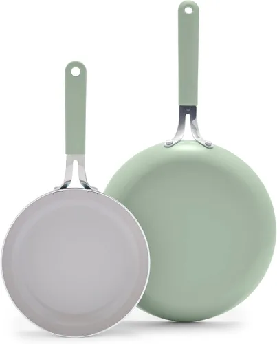 GreenLife Juego de 2 sartenes de cerámica antiadherente de 8 y 10 pulgadas, sartenes ligeras y saludables sin PFAS, aptas para lavavajillas y horno,