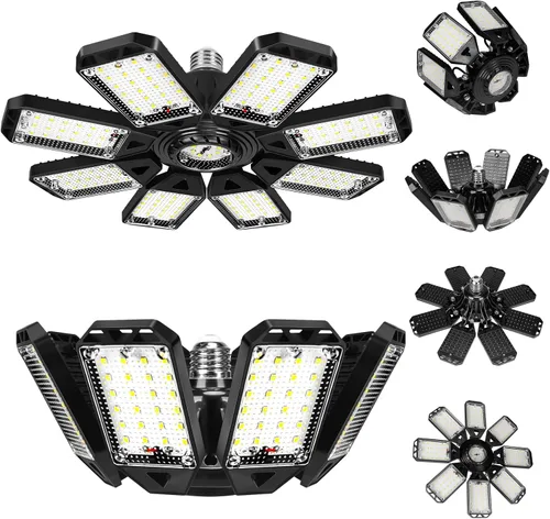 Miniatura 15 de Aoretic - Paquete de 2 luces LED de garaje de 180 W, 18000 lm, 6500 K, con 6 + 1 paneles deformables, luz de tienda LED, para sótano, granero, techo