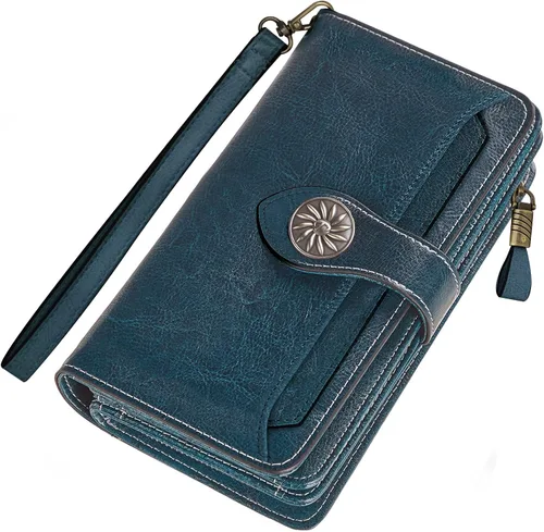 Miniatura 6 de Travelambo Cartera para mujer, de gran capacidad, con bloqueo RFID, de piel auténtica, cartera
