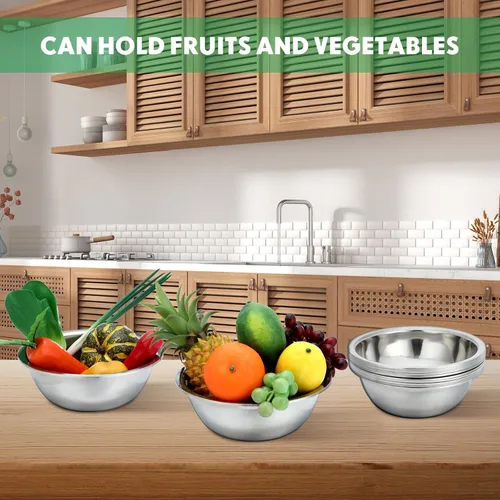 Miniatura 6 de Pinkunn 12 cuencos para mezclar de acero inoxidable, cuencos de metal anidables para preparación de ensaladas a granel, contenedor de alimentos