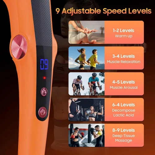 Miniatura 5 de Pistola de masaje con calor, masajeador muscular plegable, pistola masajeadora, pistola de masaje de percusión de tejido profundo, 9 velocidades