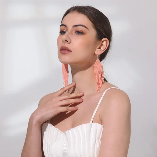 Miniatura 3 de Aretes de borla hechos a mano con cuentas, aretes bohemios con flecos para mujeres y niñas, aretes indios nativos americanos