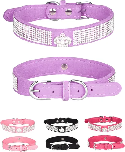 Miniatura 19 de Collar brillante para perros pequeños, medianos y grandes, collares de perro con corona de diamantes de imitación para perras y perros machos, Rosa3