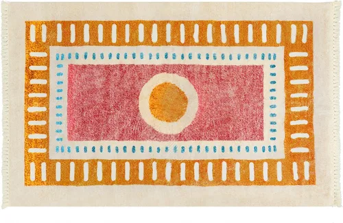 Miniatura 8 de Lukinbox Alfombra bohemia para sala de estar, 3 x 5 pies, lavable a máquina, alfombra de dormitorio, súper suave, antideslizante, color naranja