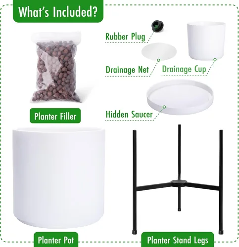 Miniatura 5 de Macetero moderno con soporte de metal de 8, 10, 12 y 14 pulgadas, para plantas