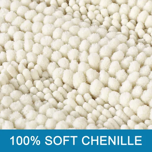 Miniatura 3 de H.VERSAILTEX Alfombras de baño antideslizantes de lujo de chenilla a rayas para el baño, alfombra absorbente antideslizante, suave y esponjosa, Crema
