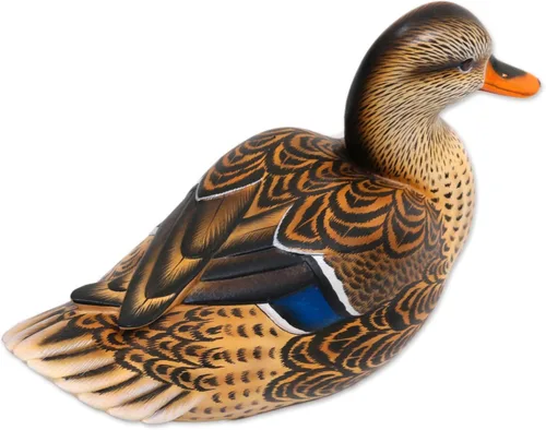 Miniatura 3 de NOVICA Estatuilla de madera artesanal hecha a mano pintada de pato malardo hembra de Bali Brown Indonesia escultura temática animal NAT Geo Decor