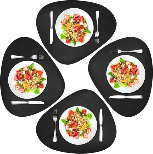 Miniatura 14 de Herda Juego de 6 manteles individuales para mesa de comedor, de piel sintética, lavables, manteles individuales para mesa redonda, para cocina, Gris