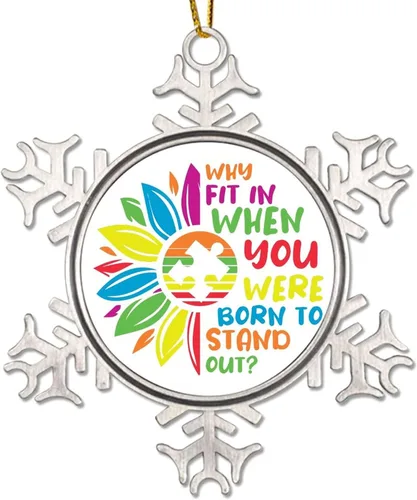 Miniatura 8 de Generic Adorno colgante de árbol de Navidad con forma de copo de nieve de metal, decoración de conciencia de autismo, regalo de recuerdo de Navidad