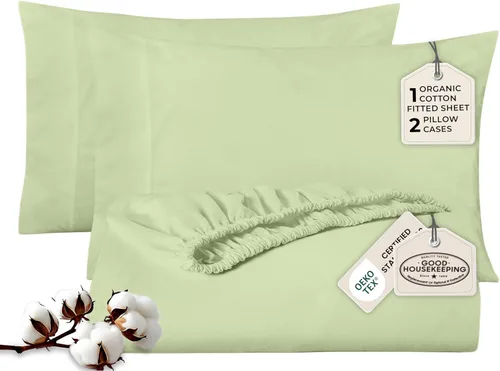 Miniatura 10 de Royale Linens Sábana bajera con funda de almohada, sábana bajera individual con 1 funda de almohada, 300 hilos, 100% algodón orgánico, se adapta a