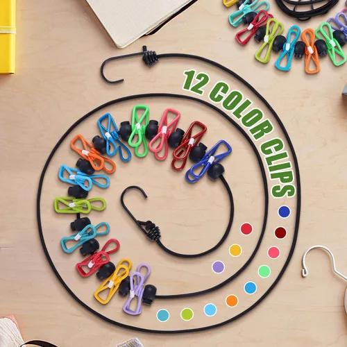 Miniatura 3 de Paquete de 2 tendederos portátiles para acampar, 12 pinzas para la ropa, accesorios de camping, tendedero de viaje para interiores y exteriores