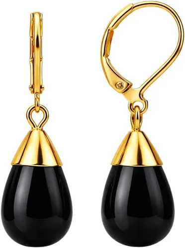 Gempires - Aretes colgantes de piedras preciosas naturales para mujer, aretes colgantes de lágrima con cierre de palanca, hipoalergénicos chapados