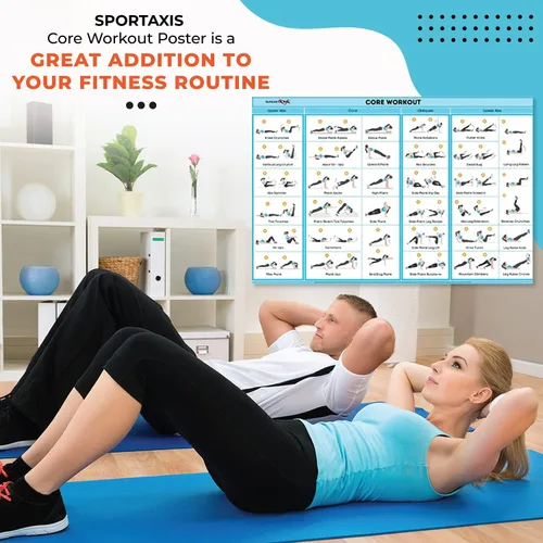 Miniatura 5 de SPORTAXIS Póster de entrenamiento básico con ilustraciones de colores, póster de pared laminado sin equipo para entrenamiento en casa, pósteres