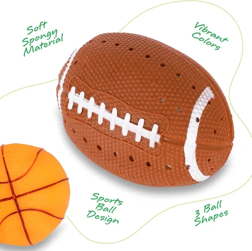 Miniatura 6 de ArtCreativity Pelotas deportivas, juguetes para salpicaduras de agua, juego de 3, juguetes de baño esponjosos para niños, 3 diseños diferentes