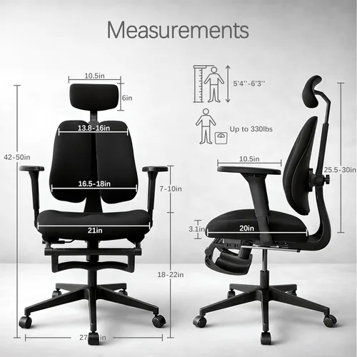 Miniatura 2 de Silla de oficina ergonómica, soporte lumbar dinámico con respaldo dividido, asiento grueso de espuma moldeada de alta densidad, reposabrazos