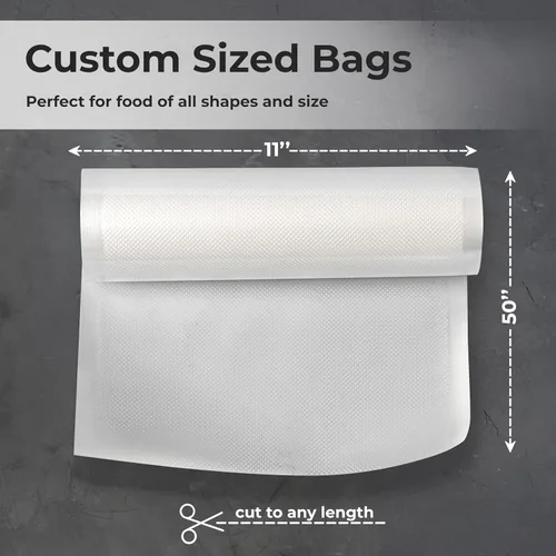 Miniatura 5 de Bolsas selladoras al vacío en rollo de 11 pulgadas x 50 pies para guardar alimentos y Sous Vide, sin BPA, bolsas de almacenamiento de alimentos