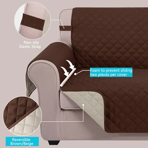 Miniatura 4 de U-NICE HOME Funda de sofá reversible para perros con correas elásticas, resistente al agua, protector de muebles para mascotas, funda de sofá