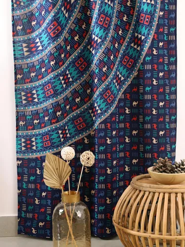 Miniatura 6 de Popular Handicrafts Cortinas hippie azul con mandala de camello de 100 pulgadas de largo para sala de estar o dormitorio, juego de 2 paneles