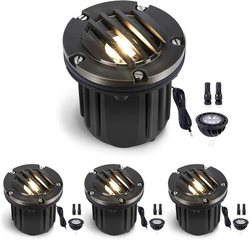Miniatura 13 de Gardenreet Luces de Pozo de Bajo Voltaje para Exteriores - Latón 12V Bombilla LED Reemplazable Iluminación Empotrada en el Suelo, Accesorio de Tapa