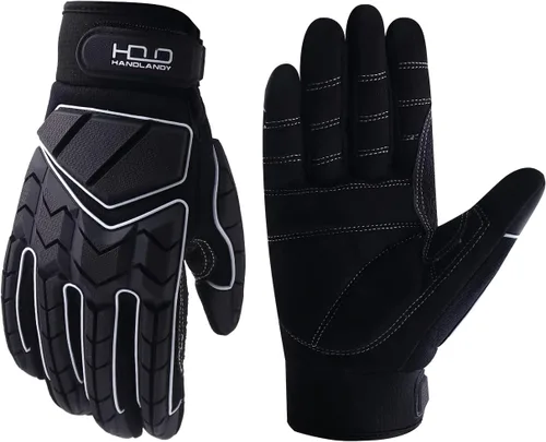 Miniatura 10 de HANDLANDY HLDD - Guantes de trabajo resistentes, guantes de impacto con protector TPR, guantes de trabajo mecánico antivibraciones para hombres