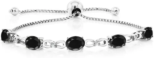 Miniatura 112 de Gem Stone King Pulsera de tenis de diamantes cultivados en laboratorio con piedra natal de 3-6 quilates para mujer, plata de ley 925, ovalada