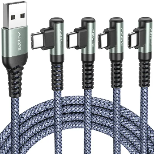 Miniatura 14 de AINOPE Cable USB a USB C [2 unidades, 6.6 pies] 3.1A tipo C cargador de carga rápida, cable USB C en ángulo recto para iPhone 17 Carplay, Galaxy Gris