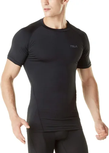 TSLA Camisas térmicas de compresión de manga corta para hombre, camiseta deportiva deportiva atlética, camiseta para correr con equipo de invierno