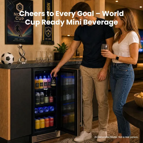 Miniatura 2 de Yeego Refrigerador de bebidas – Mini refrigerador de 100 latas de 15 pulgadas con puerta de vidrio, enfriador de bebidas de 34 a 54 ℉, integrado