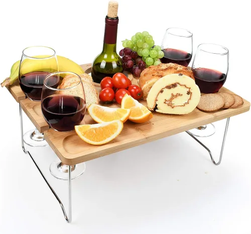 Miniatura 10 de Tirrinia Mesa Portátil de Picnic para Vino, Regalo de Vino Ideal para Mujeres y Hombres, Pequeña Mesa Plegable para Picnic al Aire Libre y Bandeja