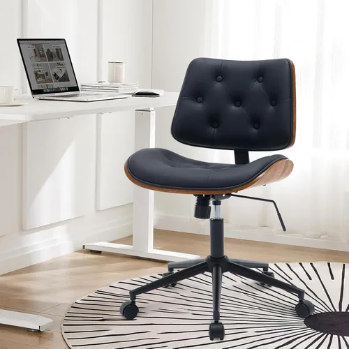 Miniatura 13 de BV Silla de escritorio sin brazos con ruedas, silla giratoria de 360 grados para oficina en casa, sin brazos, silla de trabajo de altura ajustable