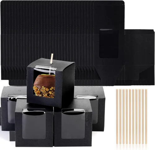 Miniatura 9 de ZEAYEA Paquete de 50 cajas de manzana de caramelo con agujero y palos, caja de regalo de manzanas de caramelo de 4 x 4 x 4 pulgadas con ventana