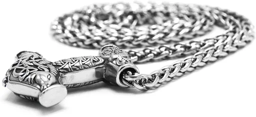 Miniatura 4 de BAVIPOWER Viking Ram - Colgante de cabeza de cabra Mjolnir, collar de martillo de Thors de acero inoxidable, joyería pagana nórdica para hombres