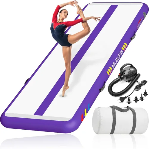 Miniatura 9 de Colchoneta inflable de gimnasia de 4/6/8 pulgadas, 6.56/10/13/16 pies, para uso doméstico, entrenamiento, animadoras, yoga acuático con bomba