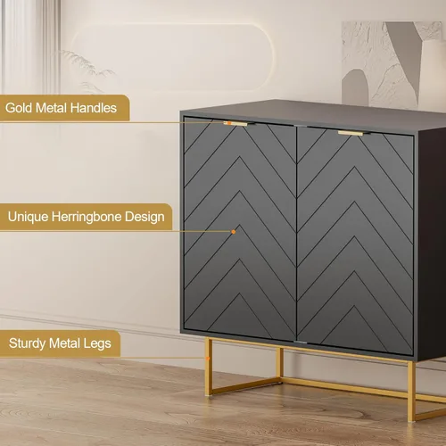 Miniatura 9 de Scurrty - Armario aparador de 80 cm en negro con almacenamiento, gabinete con puertas y estante ajustable para sala de estar y cocina