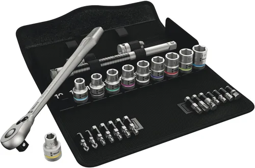 Wera 05004078001 8100 SC 8 Zyklop juego de ruedas dentadas de metal con palanca de interruptor, transmisión de 1/2 pulgadas, métrica, 28 piezas