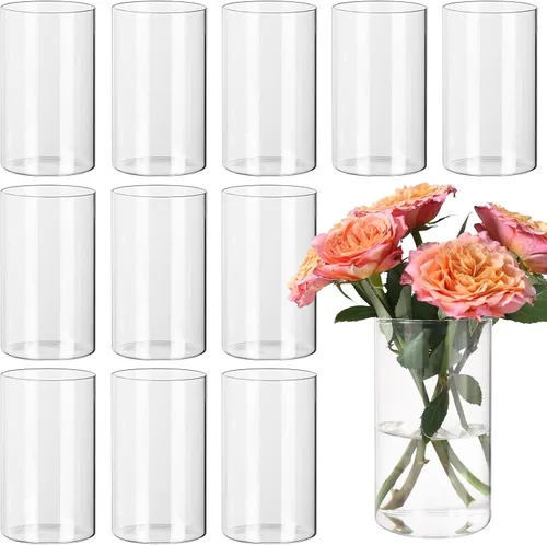 SUPMIND 12 jarrones cilíndricos transparentes para centros de mesa, jarrones de flores de vidrio para decoración de bodas y decoración del hogar,