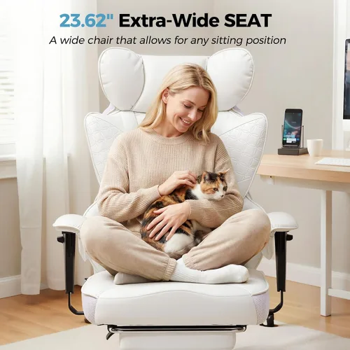 Miniatura 6 de COMHOMA Silla de Oficina de Escritorio 400LBS Sillas de Oficina Grandes y Altas Sillas Ergonómicas para Juegos con Asiento Ancho Silla de Cuero