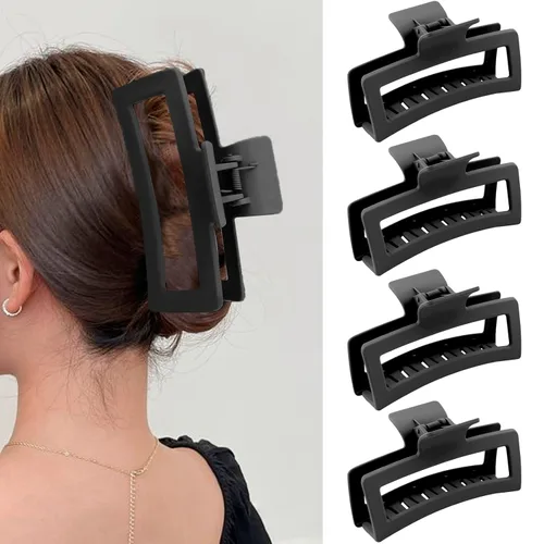 ZYTJ Pinzas de garra negras extra grandes de 5 pulgadas para cabello grueso y largo, paquete de 4 clips de garra extra grandes, pinzas rectangulares