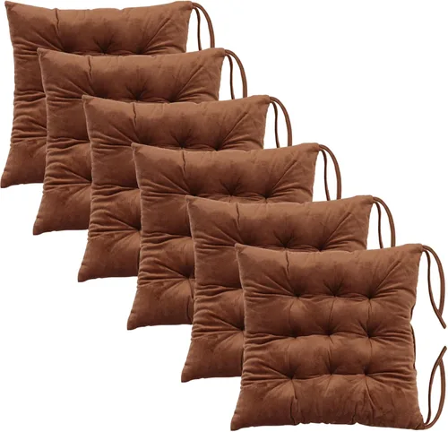Miniatura 36 de Juego de 2 cojines para sillas de comedor con lazos, almohadilla antideslizante para silla de cocina para interior y tapete de asiento de comedor