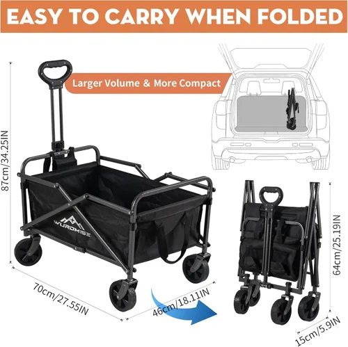 Miniatura 7 de WUROMISE Beach Wagon - Carro de carro con ruedas plegable, carrito de jardín resistente con ruedas giratorias, gran capacidad y mango ajustable
