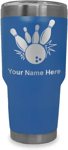 Miniatura 35 de LaserGram Vaso aislado al vacío de 20 onzas, bola de boliche y alfileres, grabado personalizado incluido (negro)