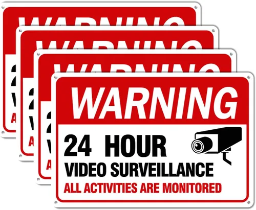 Miniatura 8 de Señal de videovigilancia, paquete de 4 letreros de cámara de seguridad de 10 x 10 pulgadas, material reflectante e impermeable, letreros