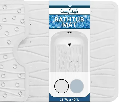 ComfiLife Tapete de baño para bañera y ducha, antideslizante, extra grande, con orificios de drenaje y ventosas, tapetes de goma lavables a máquina