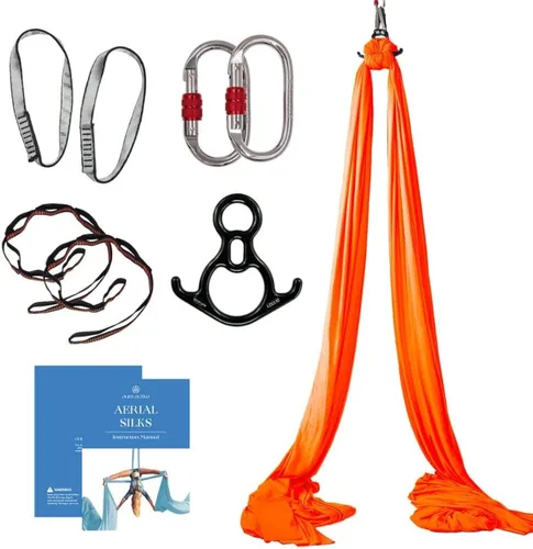 Miniatura 8 de Kit de Iniciación de Telas Aéreas - Hamaca de yoga aéreo duradera de 9 yardas con herrajes y guía - Columpio aéreo para yoga aéreo acrobático