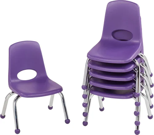 Miniatura 25 de FDP 16" Silla apilable escolar, silla de estudiante apilable con patas de acero cromado y ruedas; para aprendizaje en casa o en el aula - Gris claro
